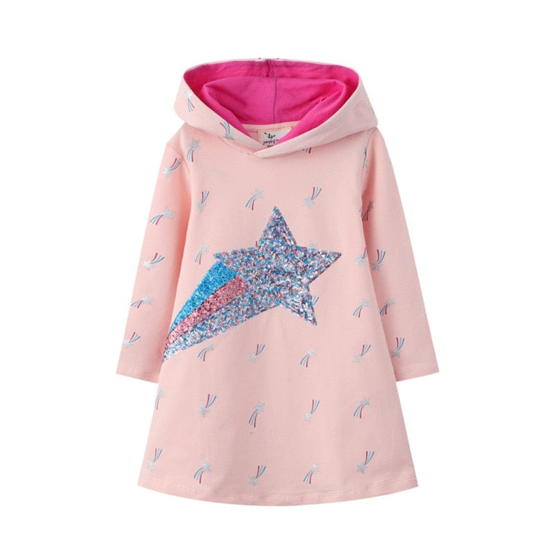 babies and kids Clothing T7797 Star / 2T / China Colorful Printed Girl's Hoodie Dress -The Palm Beach Baby