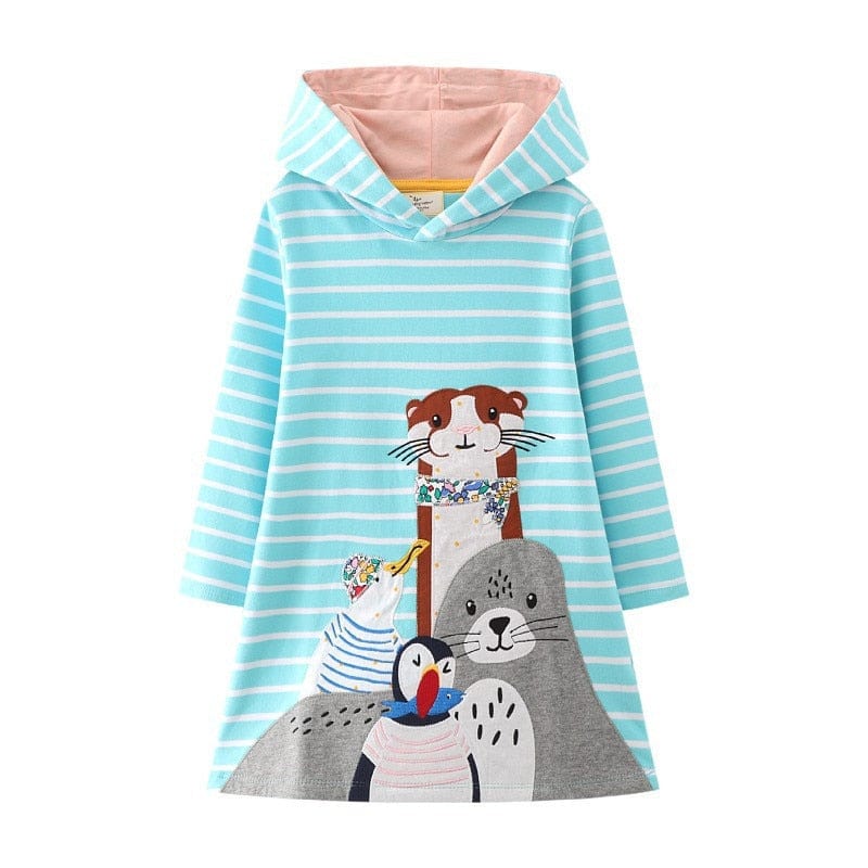 babies and kids Clothing T7808 / 2T / China Colorful Printed Girl's Hoodie Dress -The Palm Beach Baby