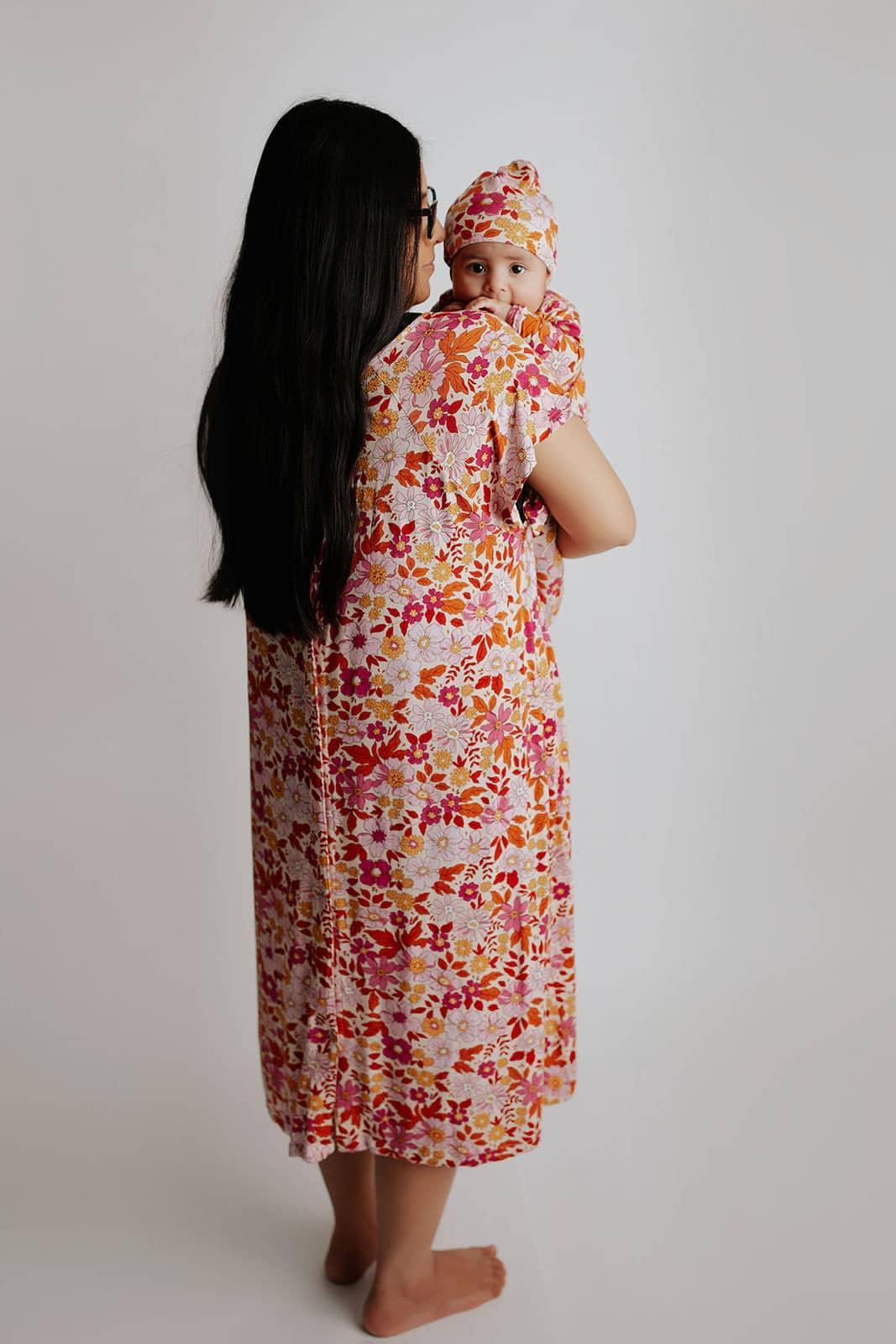 Three Little Tots Knotted Newborn Baby Gown Floral Print - The Palm Beach Baby