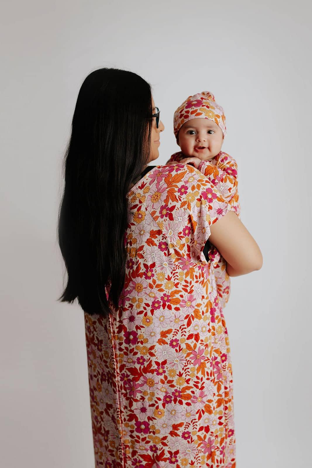 Three Little Tots Knotted Newborn Baby Gown Floral Print - The Palm Beach Baby