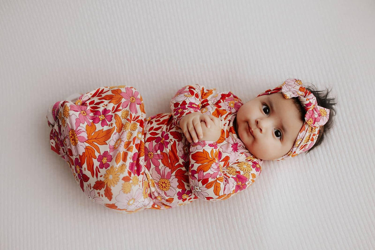 Three Little Tots Knotted Newborn Baby Gown Floral Print - The Palm Beach Baby