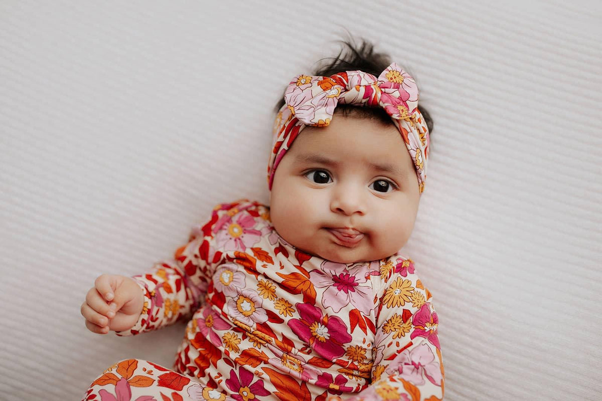 Three Little Tots Knotted Newborn Baby Gown Floral Print - The Palm Beach Baby