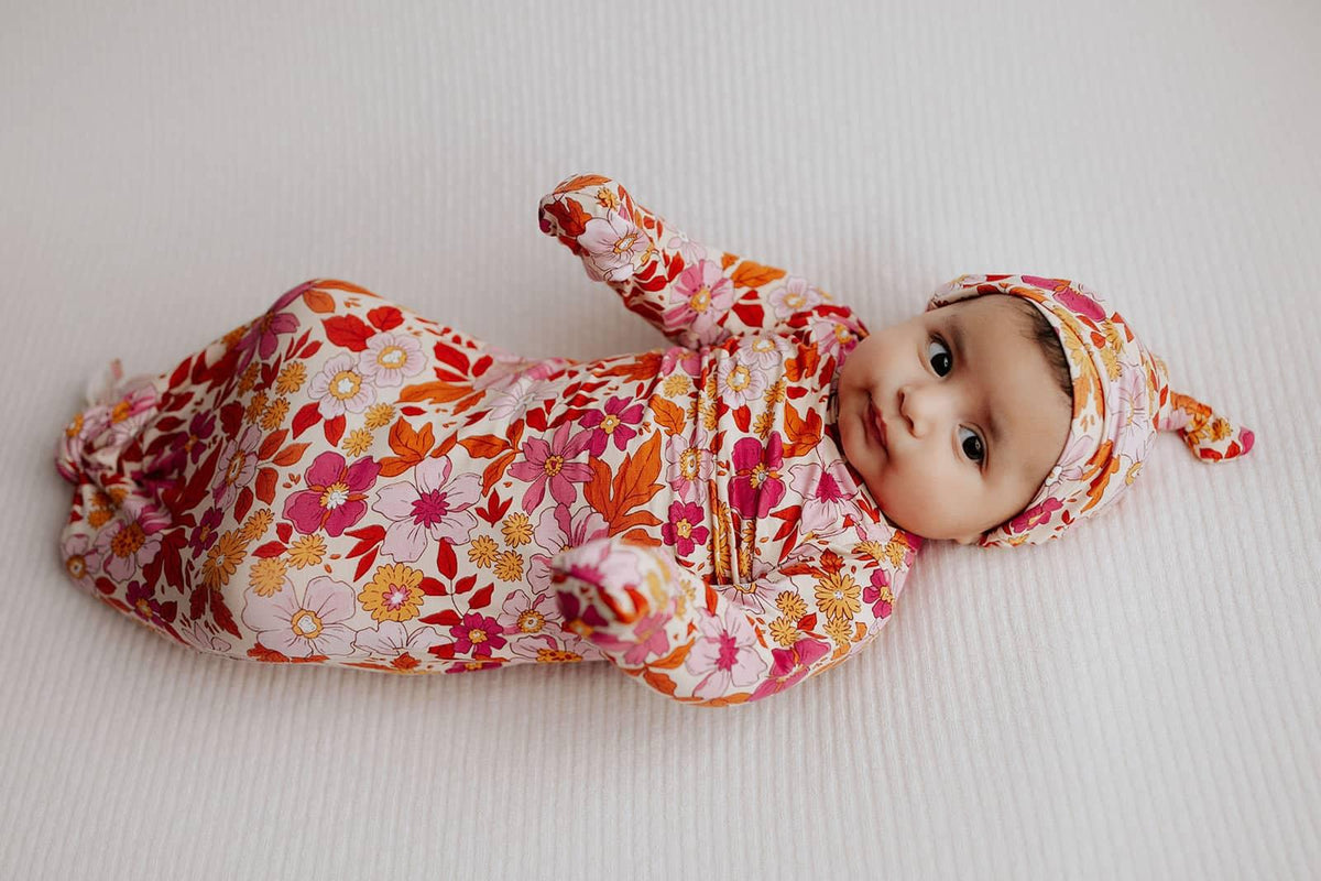 Three Little Tots Knotted Newborn Baby Gown Floral Print - The Palm Beach Baby