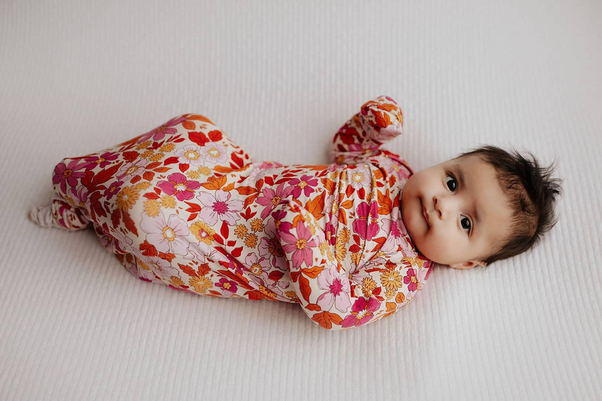 Three Little Tots Knotted Newborn Baby Gown Floral Print - The Palm Beach Baby