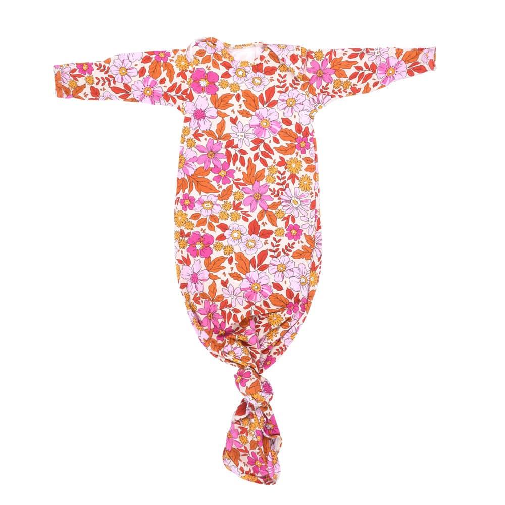 Three Little Tots Knotted Newborn Baby Gown Floral Print - The Palm Beach Baby