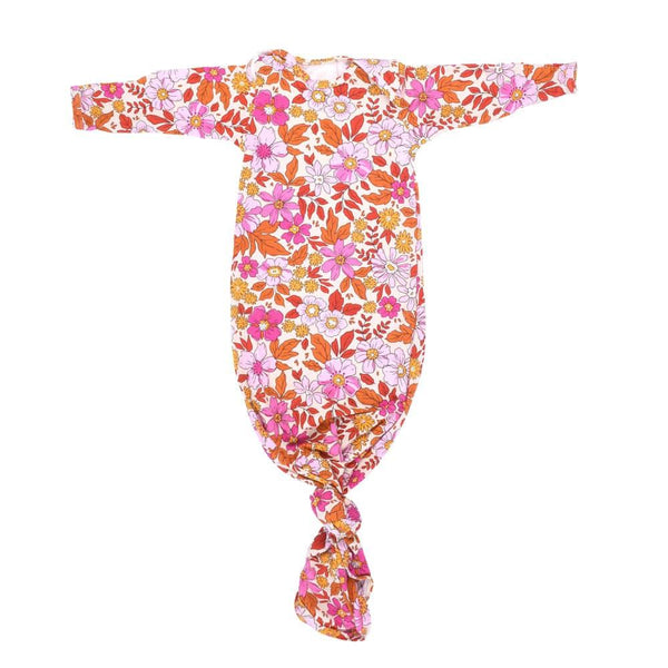 Three Little Tots Knotted Newborn Baby Gown Floral Print - The Palm Beach Baby