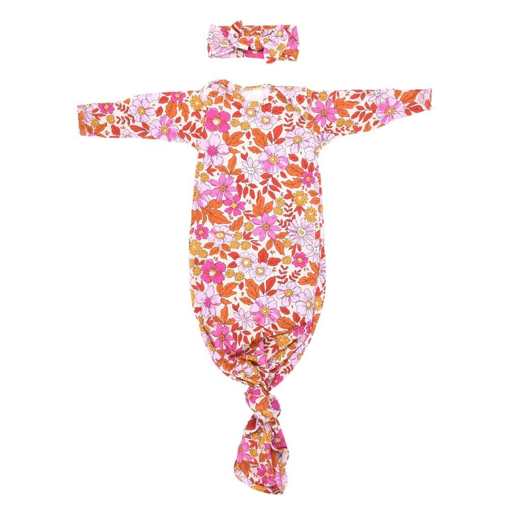 Three Little Tots Knotted Newborn Baby Gown Floral Print - The Palm Beach Baby
