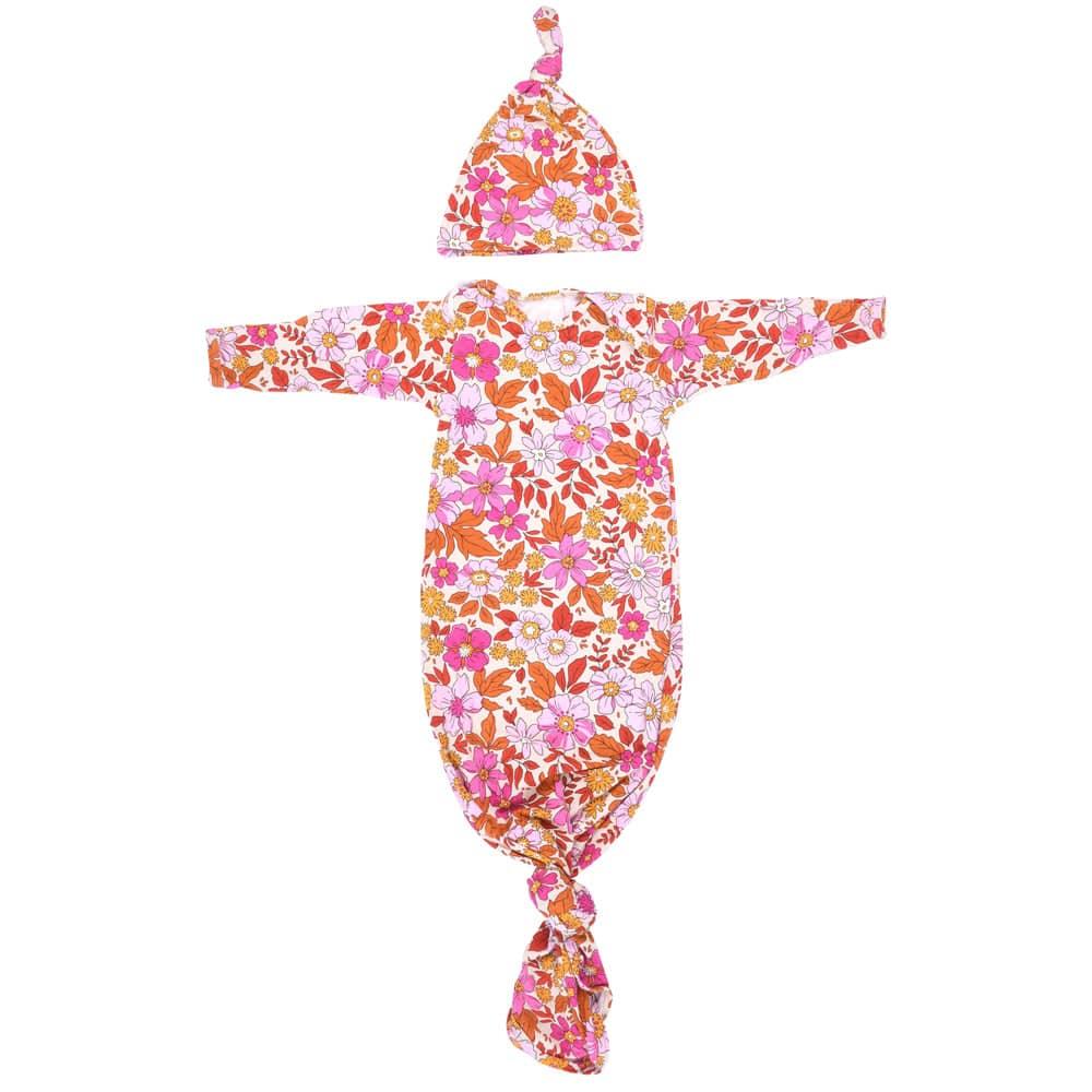 Three Little Tots Knotted Newborn Baby Gown Floral Print - The Palm Beach Baby
