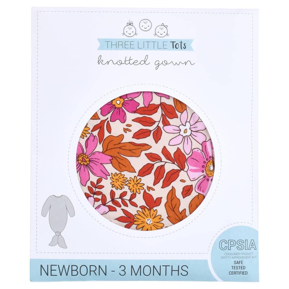 Three Little Tots Knotted Newborn Baby Gown Floral Print - The Palm Beach Baby