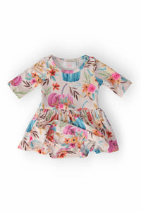 toddler twirl bodysuit dress with 3/4 sleeves floral pattern by Mila & Rose