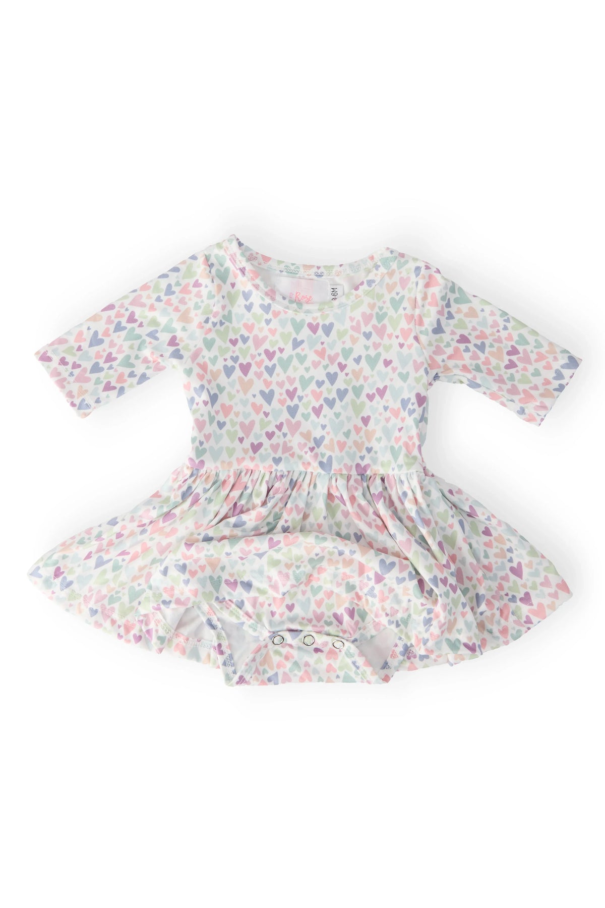 Mila & Rose toddler twirl dress bodysuit with 3/4 sleeves and pastel heart print for girls