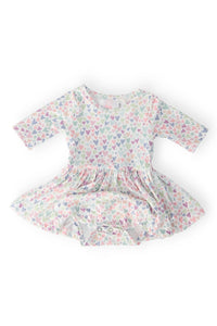 Mila & Rose toddler twirl dress bodysuit with 3/4 sleeves and pastel heart print for girls
