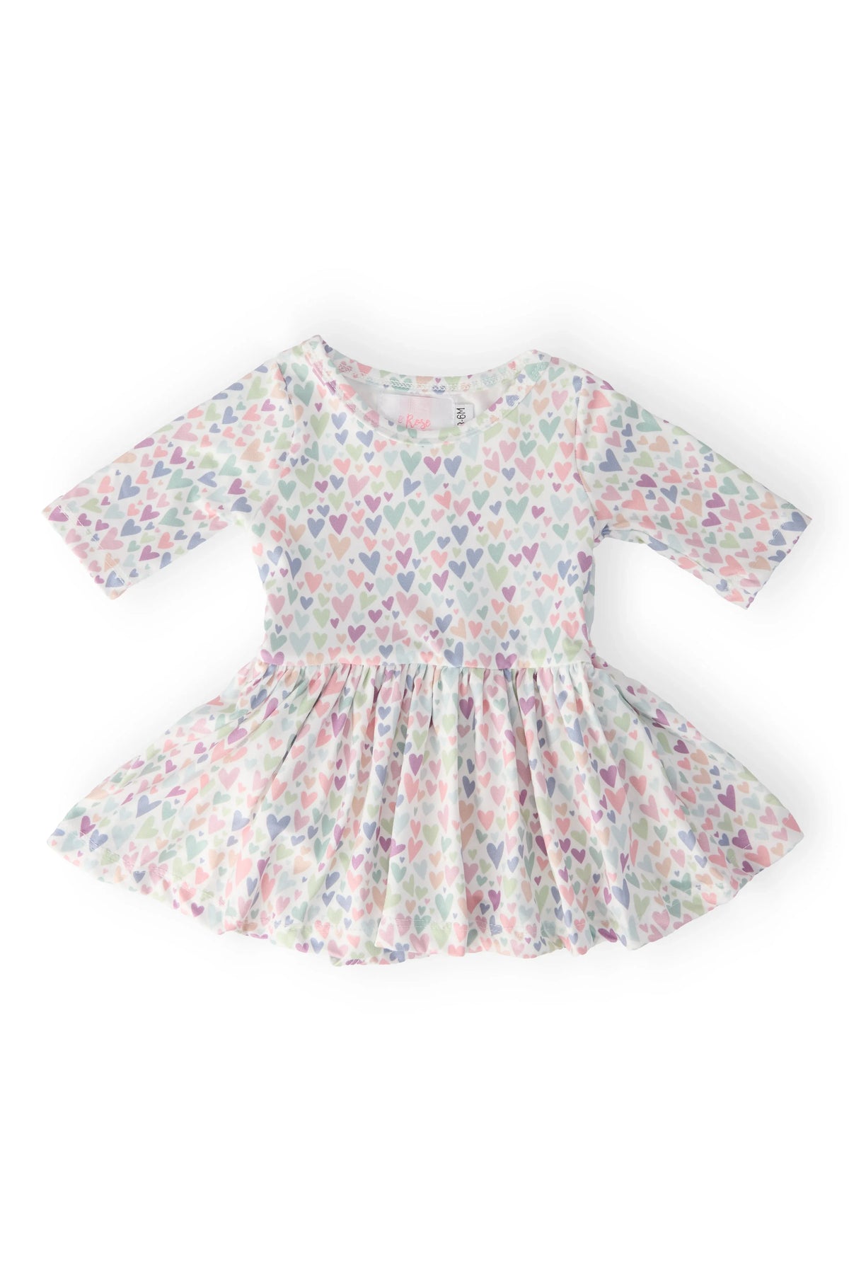 Mila & Rose toddler twirl dress bodysuit with 3/4 sleeves and pastel heart pattern