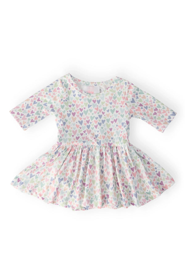 Mila & Rose toddler twirl dress bodysuit with 3/4 sleeves and pastel heart pattern