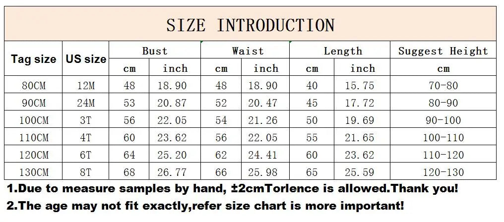 Girls tulle special occasion dress for ages 12 months to 8 years with size chart details