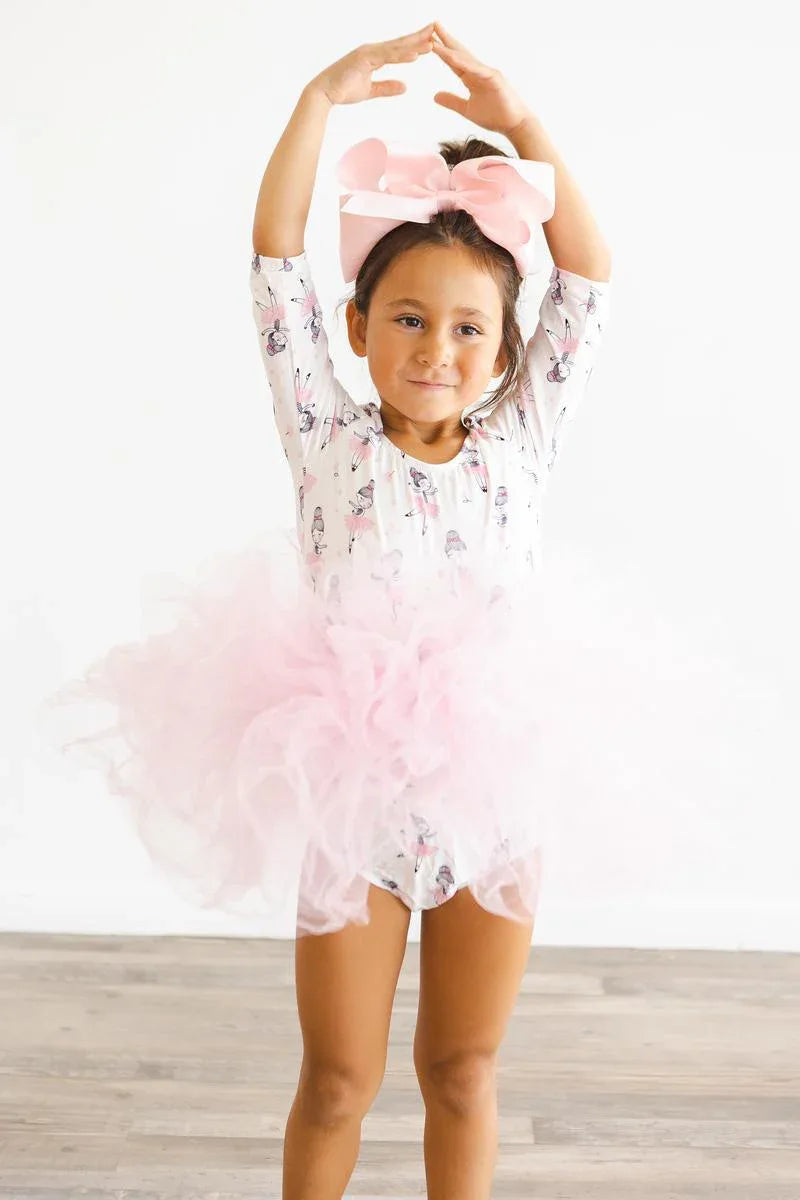 Girls 3 4 sleeve pink tutu leotard for girls with printed top and fluffy tutu skirt
