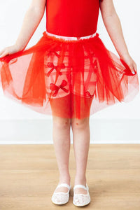 Girls red tutu shorts for girls with bow details, size for young children from Mila & Rose