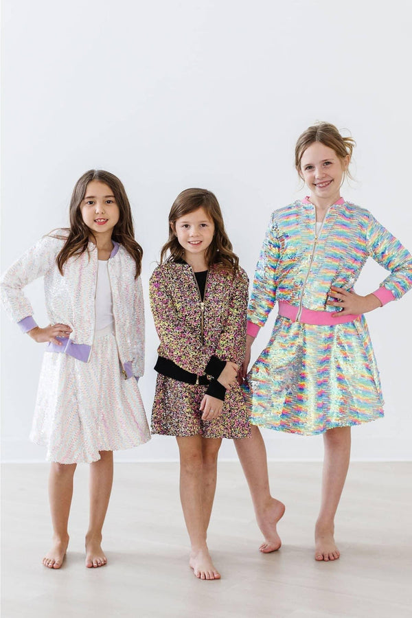 Girls sequin twirl skort for girls in pastel colors with long sleeves and vibrant shimmer