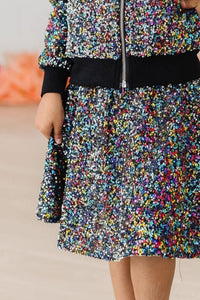 Girls multicolor sequin twirl skort by Mila and Rose with vibrant sparkle details