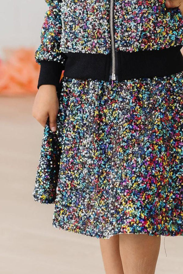 Girls multicolor sequin twirl skort by Mila and Rose with vibrant sparkle details