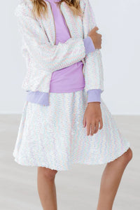 girls white sequin twirl skort with iridescent shimmer and matching jacket