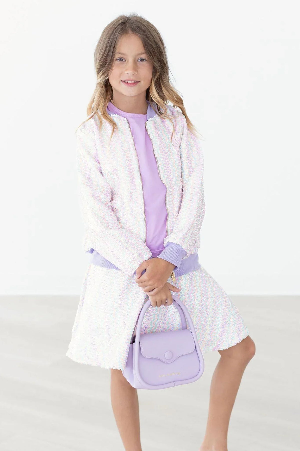 Girls white sequin twirl skort with pastel colors size 7 to 8 by Mila and Rose