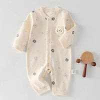 Cream long sleeve baby romper for newborns with cute bear face design ultra soft baby romper