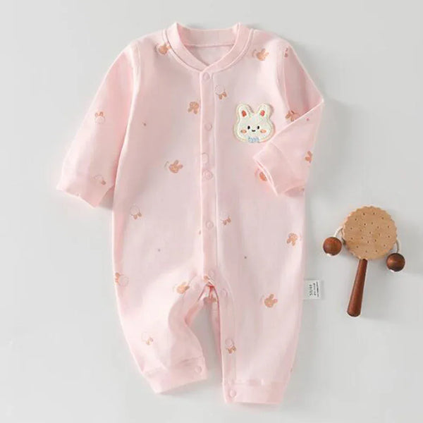 Pink ultra soft baby romper with long sleeves and bunny patch for newborns