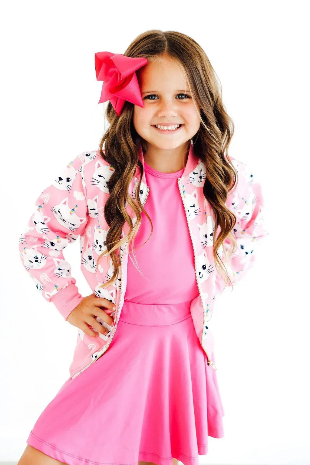 Girls pink unicorn kitties girls satin jacket with long sleeves for kids by Mila & Rose