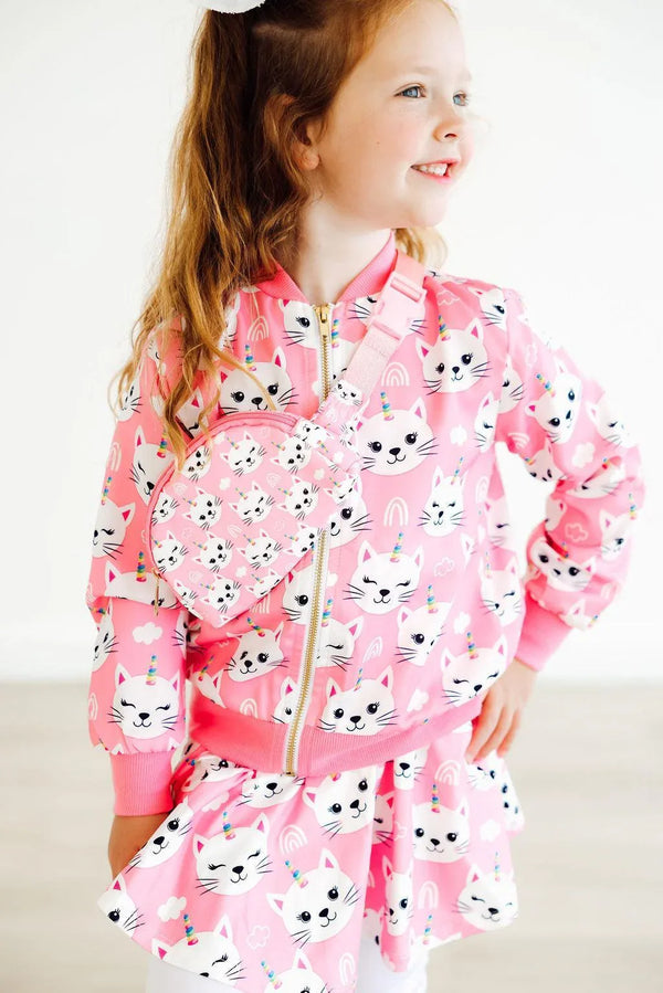 Girls pink unicorn kitty leggings skirt for girls skegging set with matching jacket and bag
