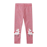 Girls pink and white striped unicorn leggings for girls with 3D unicorn applique on knees