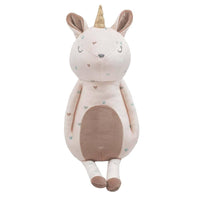 Goosewaddle unicorn plush toy for babies in soft pastel pink with heart prints sitting upright