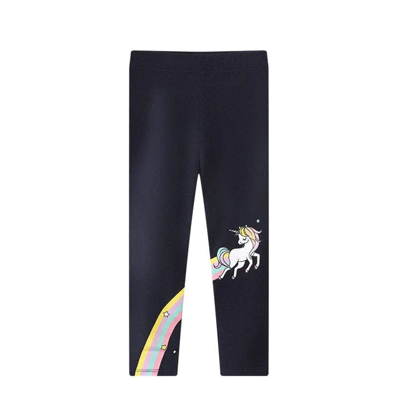 Kids black unicorn rainbow girls leggings with colorful unicorn and rainbow print, toddler size