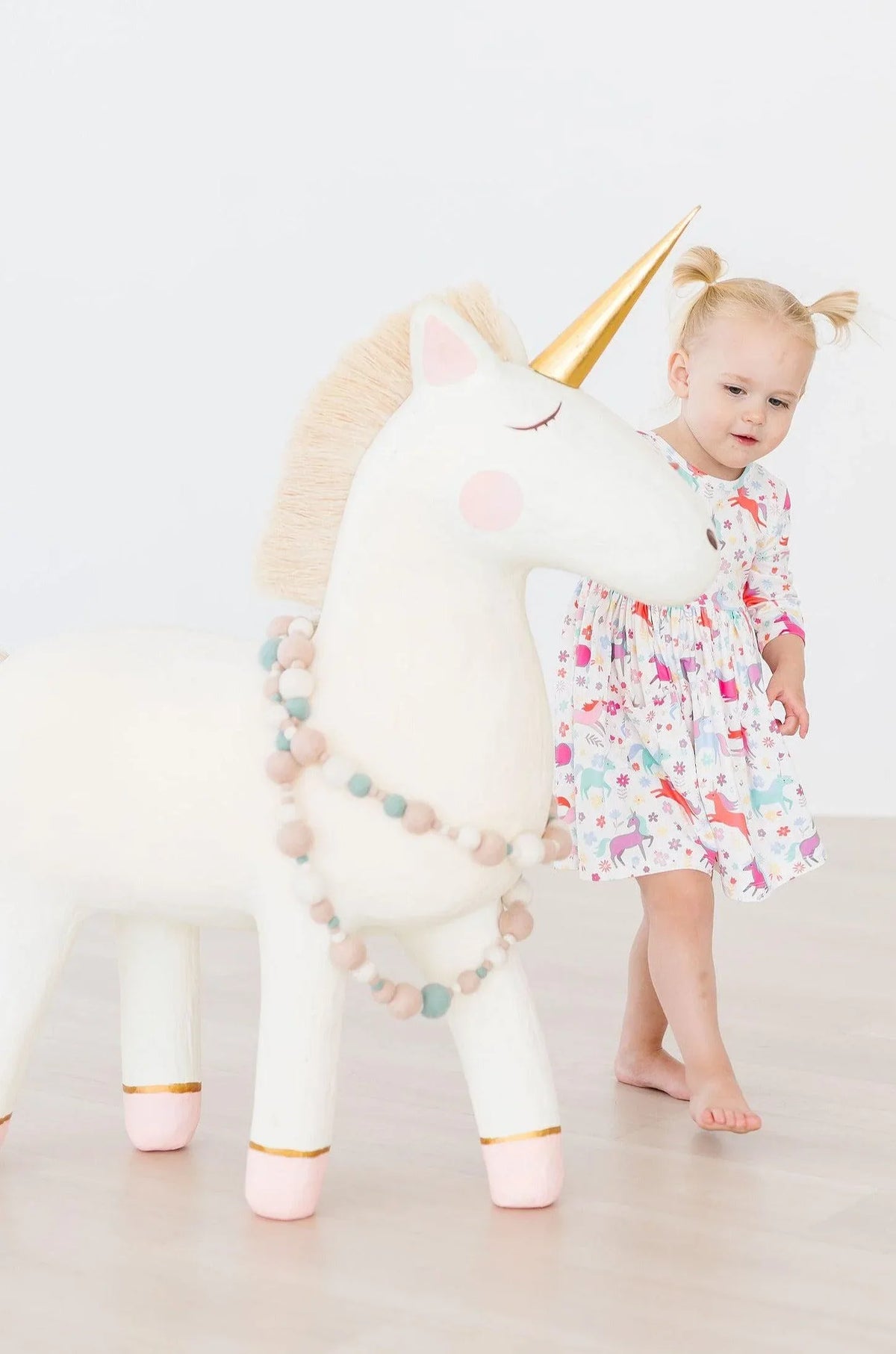 Mila & Rose unicorn twirl dress for girls 3/4 sleeve multicolor with pocket