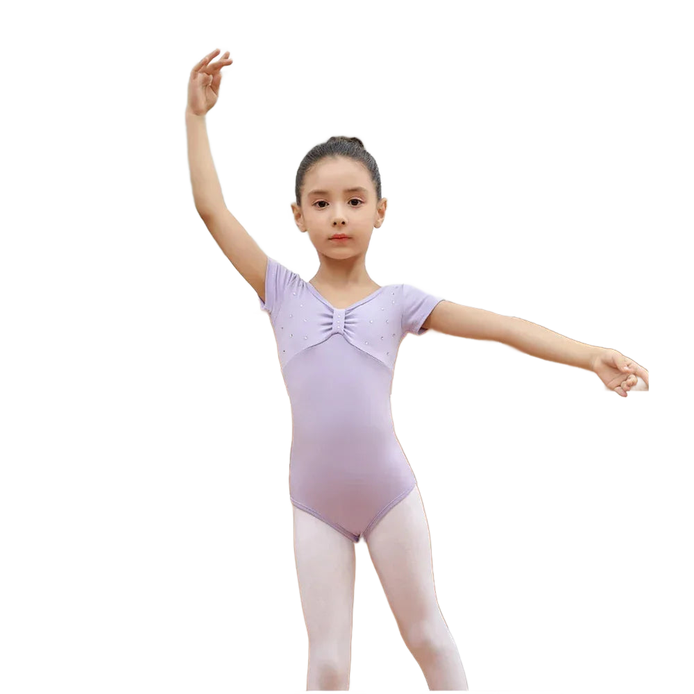 girls lavender ballet tutu dress with short sleeves and rhinestone details for kids