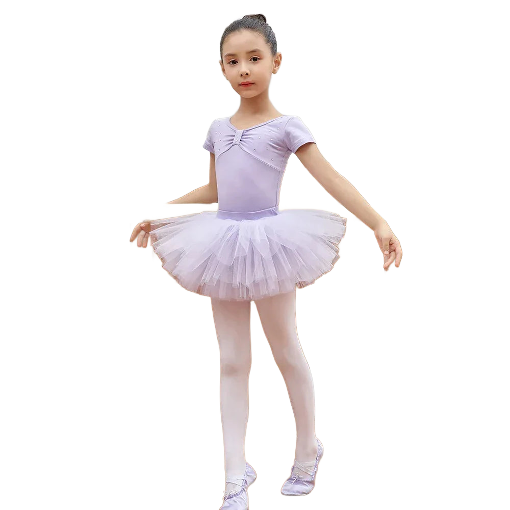girls light purple ballet tutu dress with short sleeves and layered tulle skirt size child