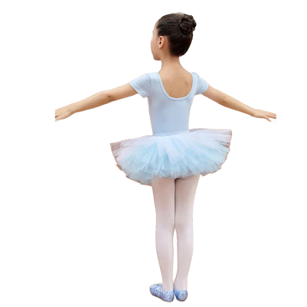 Girls light blue ballet tutu dress with short sleeves for kids ballet practice