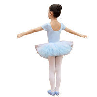 Girls light blue ballet tutu dress with short sleeves for kids ballet practice