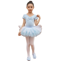 Light blue ballet tutu dress for girls with short sleeves and layered tulle skirt aged 4 to 6