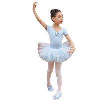 Girls light blue ballet tutu dress with short sleeves and layered tulle skirt for kids
