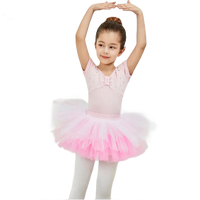 girls pink ballet tutu dress with layered tulle skirt and short sleeves for kids