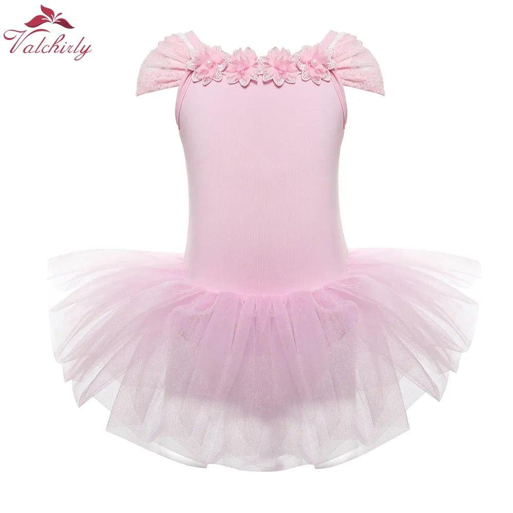 girls pink ballet tutu dress with floral neckline and tulle skirt for toddlers
