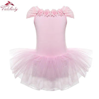 girls pink ballet tutu dress with floral neckline and tulle skirt for toddlers