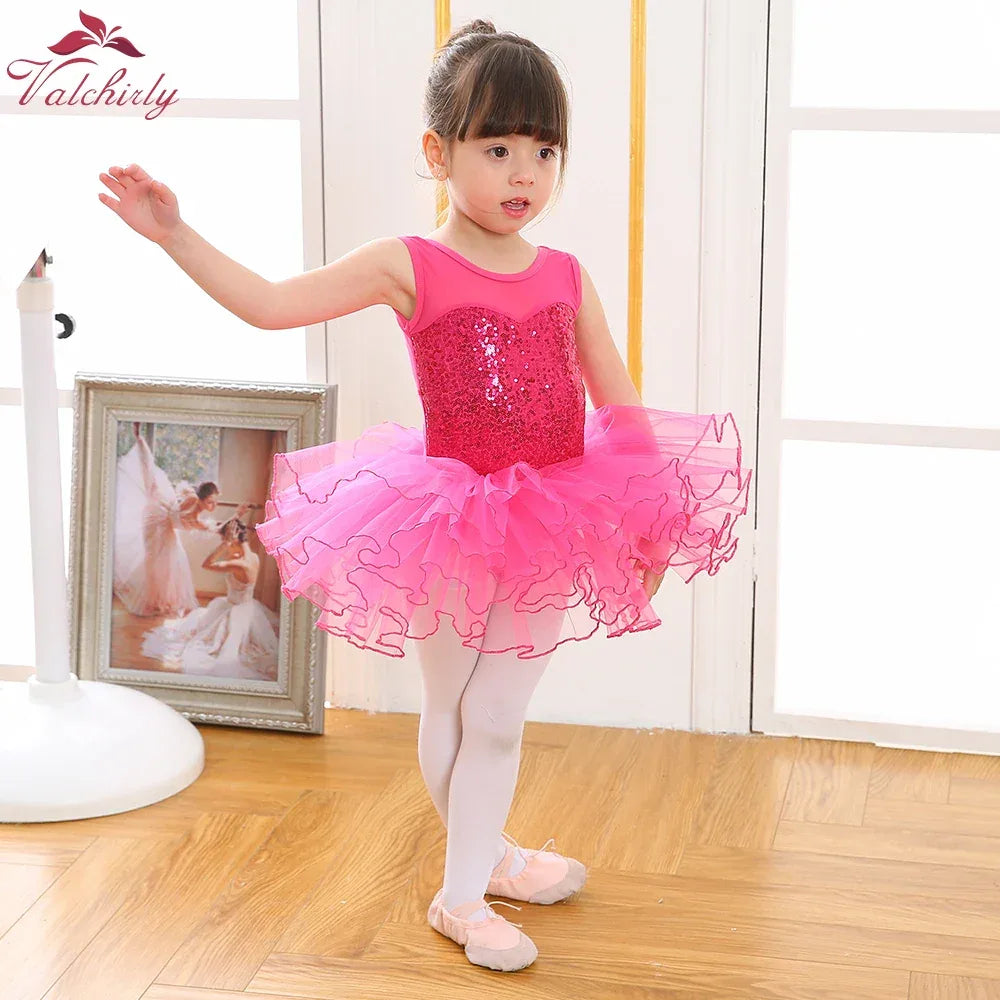 Girls ballet tutu dress in pink with sequined bodice and layered ruffle skirt for toddlers