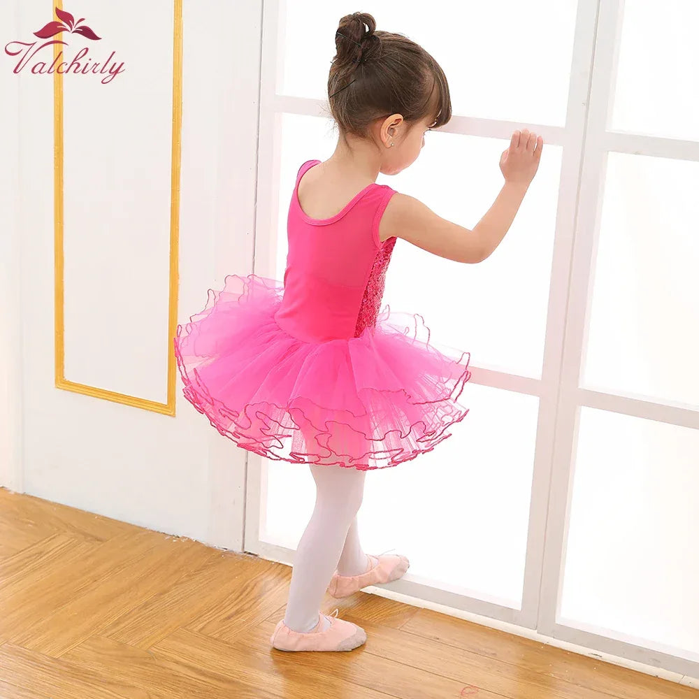 Girls bright pink ballet tutu dress with ruffled skirt for toddlers and young kids