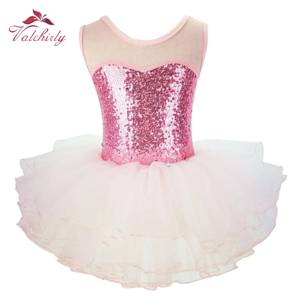 girls ballet tutu dress with pink sequin bodice and white layered tulle skirt for toddlers