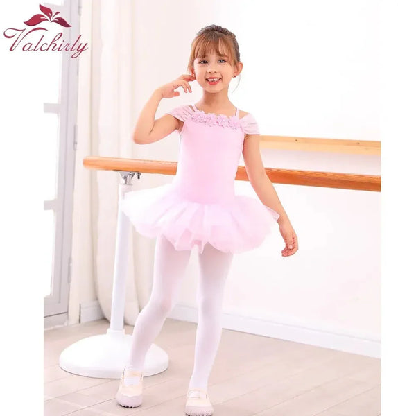 Light pink girls ballet tutu dress for toddlers with floral neckline detail and cap sleeves