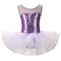 girls ballet tutu dress in purple with sequin bodice and layered tulle skirt for kids