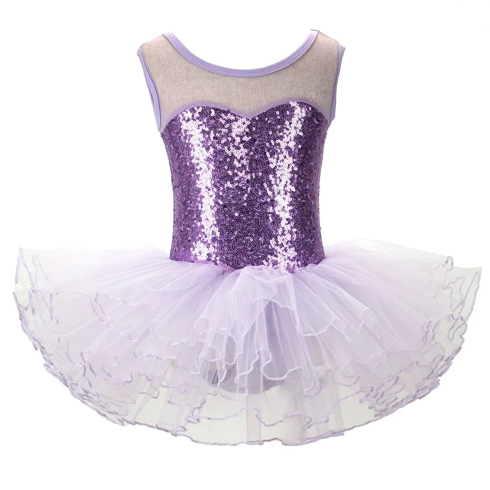 girls lavender ballet tutu dress with purple sequin bodice and layered tulle skirt for kids