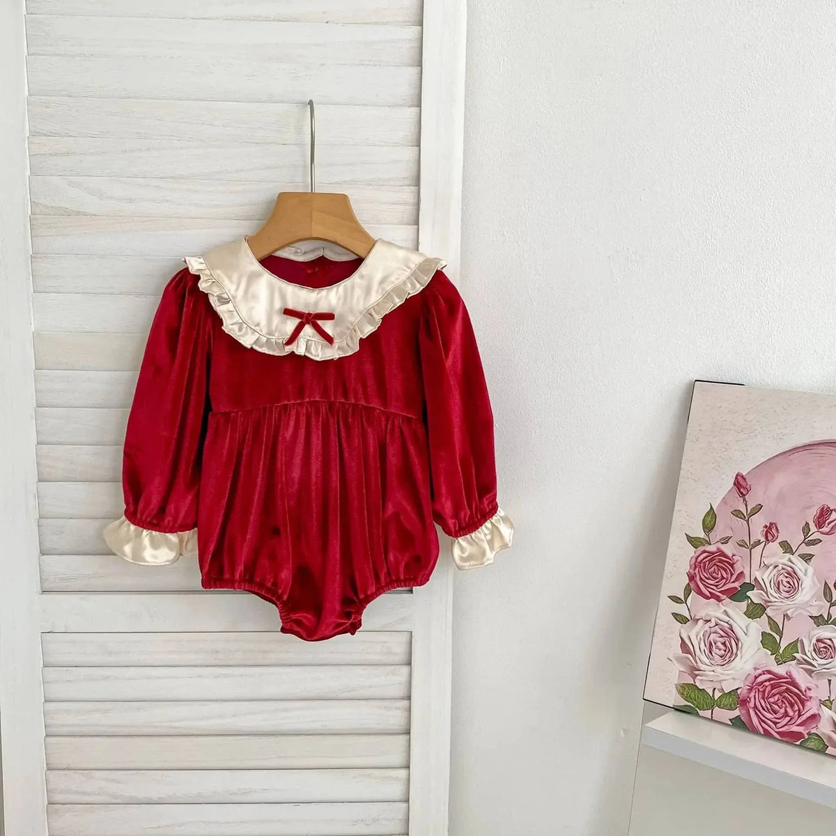 Velvet Baby Romper with Lace Collar – Stylish & Cozy - The Palm Beach Baby